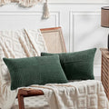 Fancy Homi Set of 2 Dark Green Long Lumbar Decorative Throw Pillow Covers 16x24 Inch for Living Room Couch Bed, Boho Farmhouse Forest Green Home Decor, Soft Corduroy Corss Textured Cushion Case