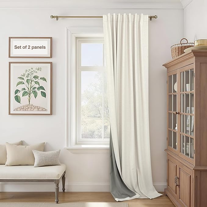 Cream Linen Blackout Curtains by Size 70 Inches Wide x 63 Inch Length Extra Wide Black Out Curtains for 72 Inches Width Bedroom Living Room Darkening Light Blocking Thermal Ivory Off White Drape 70x63