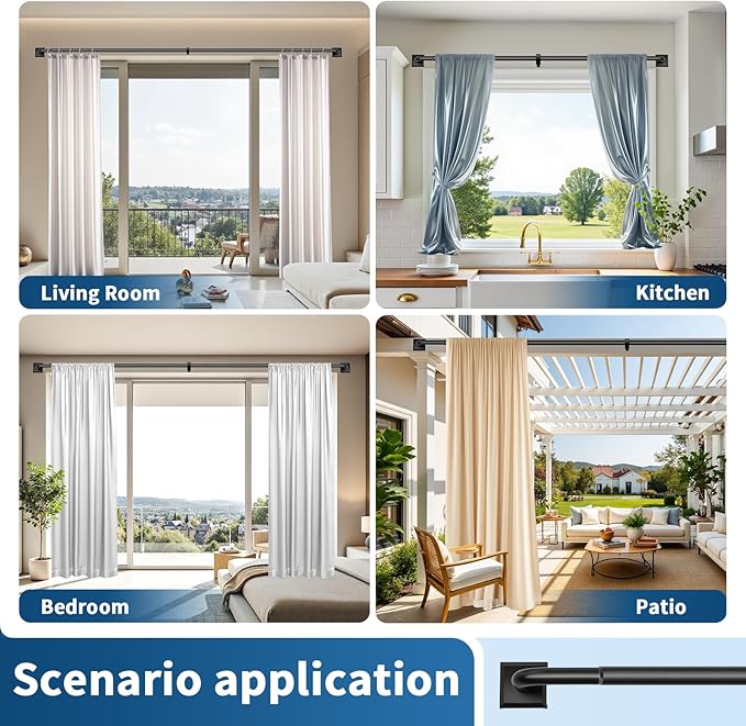 Black Curtain Rods for Windows 48-90Inch(4-7.5ft) Heavy Duty Wrap Around Blackout Curtain Rods,Adjustable Room Darkening Drapery Rod for Bedroom, Living Room, Sliding Door & Outdoor Patio
