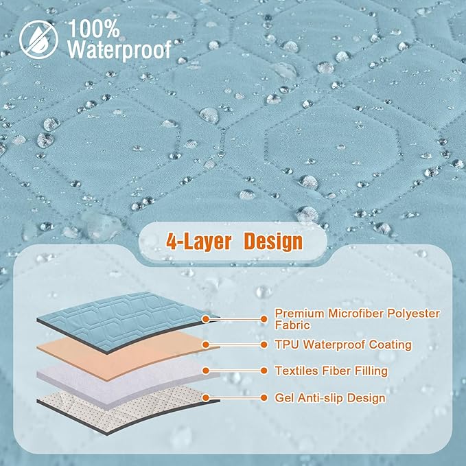 VANSOFY Waterproof Recliner Couch Covers, Sofa Covers 1-Piece Washable Reclining Sofa Cover Non-Slip Furniture Protector with Elastic Straps Pocket for Dogs, Pets(Azuree,2 Seater)
