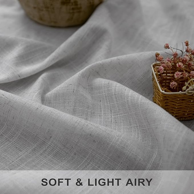 Pitalk Light Grey Linen Curtains 102 Inches Long for Living Room 2 Panels Set Back Tab Pocket Large Window Drape Semi Sheer Dove Silver Gray Curtain 102 Length for Patio Sliding Door Bedroom Farmhouse