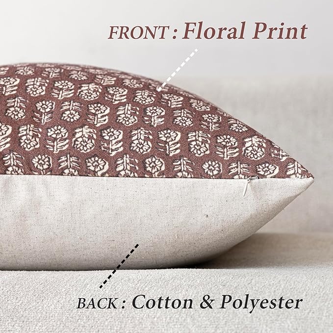 Foindtower Set of 2 Decorative Vintage Long Lumbar Throw Pillow Covers Neutral Modern Farmhouse Cushion Covers Floral Home Decor for Sofa Couch Chair Bedroom Living Room,14×36 Inch,Wine Red