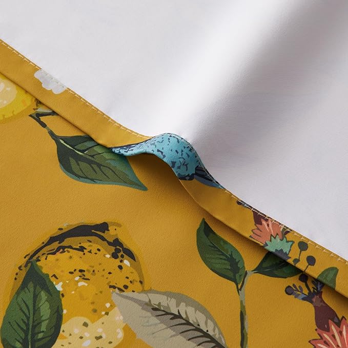Topfinel Mustard Yellow Blackout Valances Curtains 18 Inches Long Farmhouse Leaf Hummingbird Lemon Tree Printed Grommet Toppers for Kitchen Bathroom, Thermal Insulated Grommet Short Window Set of 2