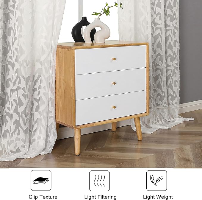 Lecloud Leia Ivory Sheer Curtains 84 Inches Long 2 Panels, Airy Voile Jacquard Leaf Textured Curtains, Semi Sheer Farmhouse Rod Pockets Curtain Drapes for Bedroom Living Room, 52" W x 84" L