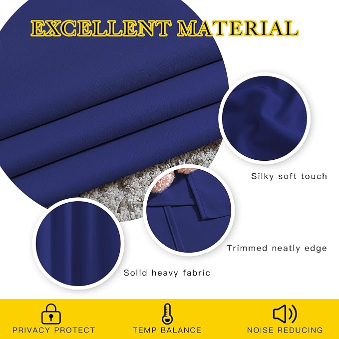 NICETOWN Blackout Room Divider Curtains 118 inches Long 2 Panels, Grommet Sliding Door Curtains Solid Window Treatments Sound Reducing for Living Room, W66 x L118, Navy Blue