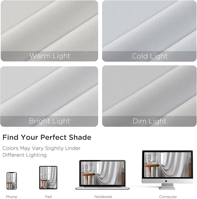 CUCRAF Blackout Curtains Room Darkening Window Curtain Panels, Rod Pocket Thermal Insulated Solid Drapes for Bedroom Living Room, Set of 2 Panels. 52 x 45 inch, Graywish White