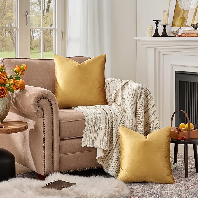 GIGIZAZA Golden Throw Pillow Covers 22x22 Decorative Velvet Cushion Covers Pack of 2 Pillowcase for Sofa