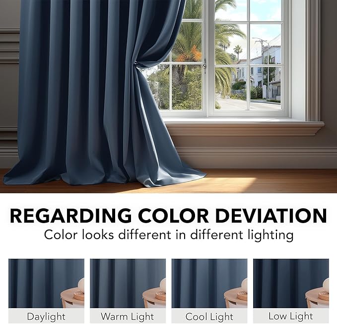 Deconovo Blackout Curtains, Thermal Insulated, W42 x L84 2 Panels, Back Tab, Machine Washable, Room-Darkening Drapes for Bedroom/Living Room Stone Blue