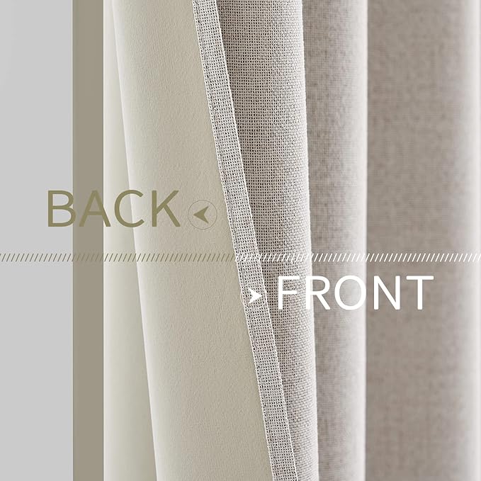 MIULEE 100% Blackout Linen Textured Curtains for Bedroom Solid Thermal Insulated Ivory Grommet Room Darkening Curtains & Drapes Luxury Decor for Living Room Nursery 52 x 102 Inch (2 Panels)