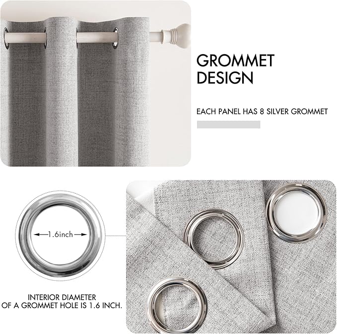MIULEE Linen Texture 90 Inches Curtains for Bedroom 100% Blackout Thermal Insulated Light Gray Curtains Grommet Room Darkening Drapes for Living Room Nursery 52x90 Inch (2 Panels)