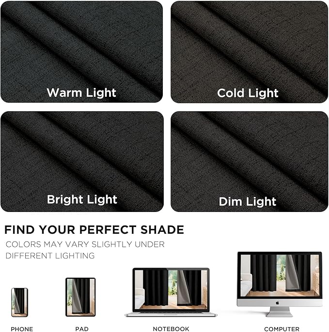 Joydeco Blackout Curtains for Bedroom - 108 Inch Long 100% Light Blocking 2 Panels Set Black Drapes, Thermal Insulated Room Darkening Curtains, Linen Textured for Living Room, Rod Pocket & Back Tabs