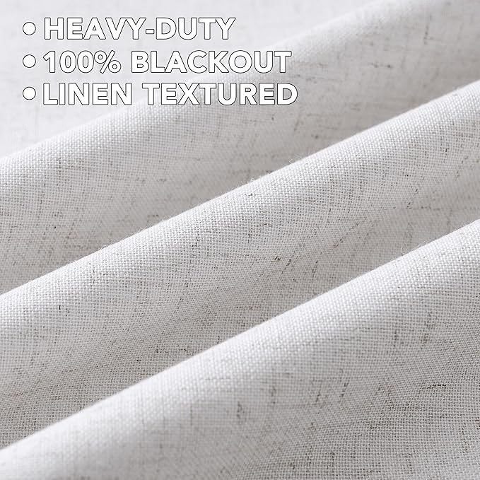 H.VERSAILTEX Linen Curtains 100% Blackout Curtains for Bedroom 54 inch Long Full Light Blocking Nature Linen Blended Window Curtains for Living Room Nickel Grommet (2 Panels, Heathered White)