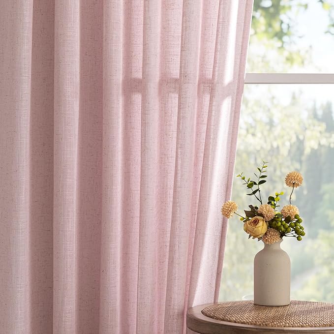 MYSKY HOME 96 Inches Length Pink Curtains for Girls Bedroom Living Room Semi Sheer Light Filtering Nursery Window Drapes, Soft Modern Decor Country Style Back Tab, 50" x 96", Light Pink, 2 Panels