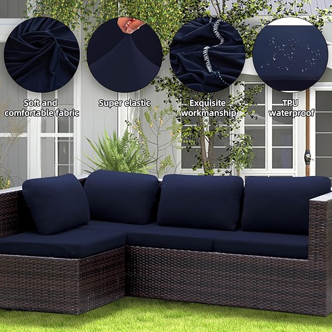 Outdoor Cushion Covers Set,8PCS Patio Furniture Couch Seat Slipcovers, Replacement for Sofa Sectional Chair(Cover，Only)