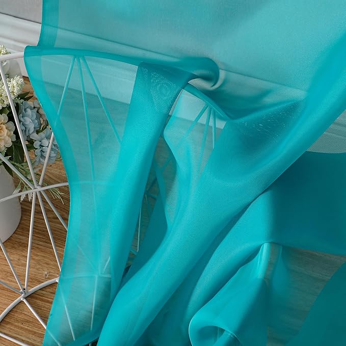 OVZME Turquoise Sheer Curtains 90 Inches Long 2 Panels - Soft Light Filtering Window Sheer Panels for Living Room/Bedroom, Top Dual Rod Pocket, 1 Pair, Each 42Wx90L Inches