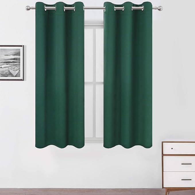 LEMOMO Green Blackout Curtains 34 x 63 Inch Length/Set of 2 Curtain Panels/Thermal Insulated Room Darkening Blackout Curtains for Bedroom