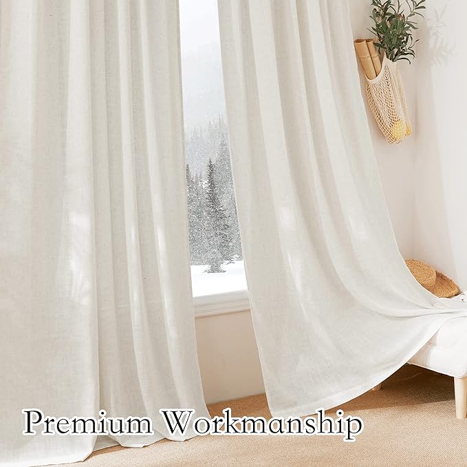 RYB HOME Faux Linen Blended Sheer Curtains, Light Filtering Ariy Vertical Sheers Half Privacy Window Covering for Sliding Glass Door Balcony Terrace Sun Room Beach, Linen, Wide 70 x Long 95, 2 Panels