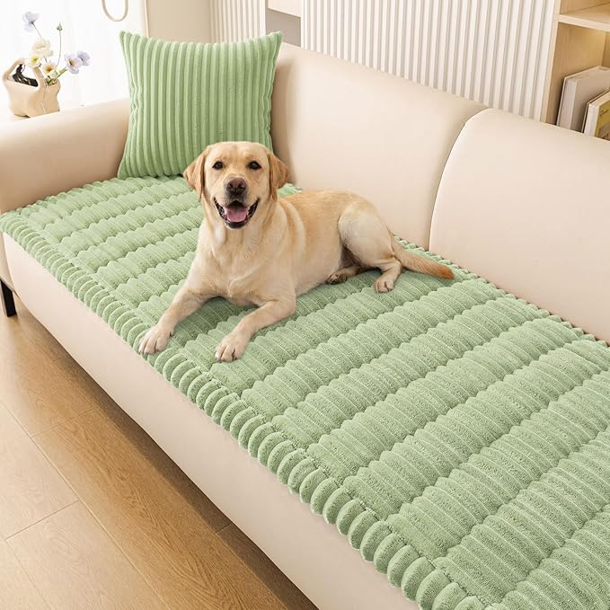 Smiry Couch Cover for Dogs Washable, Non Slip Fuzzy Pet Couch Covers for 3 Cushion Sofa Pet Friendly, Thick Soft Sofa Slipcovers Cushion Protector (Green, 27.6" x 82.7")