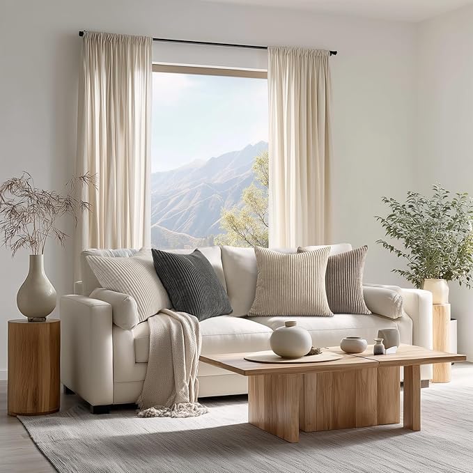 Topfinel 4 Packs Natural Decorative Throw Pillows Covers 20x20 Inch for Living Room Couch Bed Sofa, Rustic Farmhouse Boho Neutral Home Decor, Soft Plush Striped Corduroy Square Cushion Case 50x50 cm