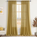 Extra Long Gold Linen Curtains 120 Inch for Living Room 2 Panels Set Rod Pocket Back Tab Light Filtering Semi Sheer Linen Window Drapes Privacy High Ceiling Drapes for Farmhouse 52x120