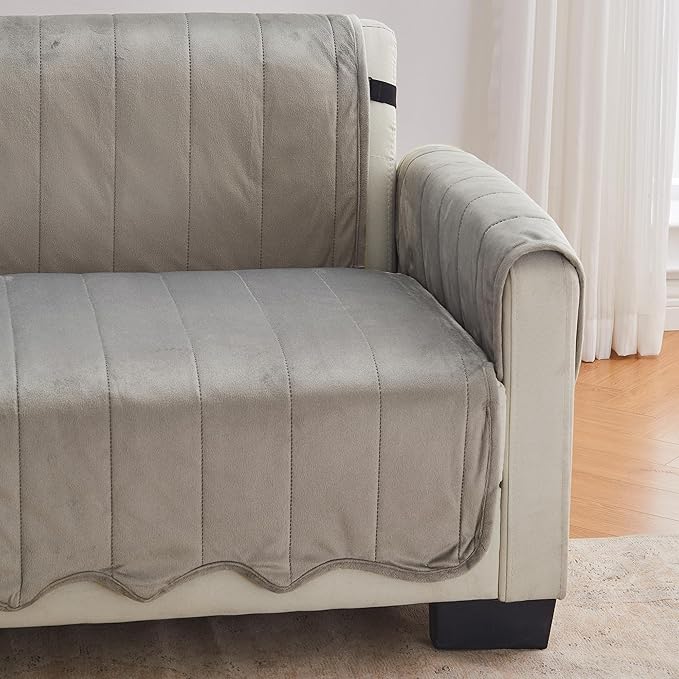 Great Bay Home Velvet Recliner Cover - Washable Slipcover Furniture Protector with Elastic Straps - Furniture Cover for Dogs, Kids, and Pets - Stitched Detail (Wild Dove Grey)