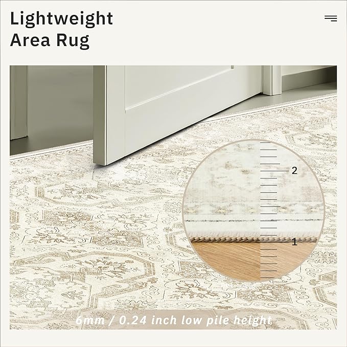 Area Rugs 5x7, Washable Rug, Stain Resistant 5x7 Area Rugs for Living Room Bedroom Dining Room, Vintage Gray Farmhouse Rug Beige