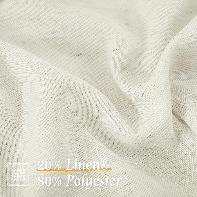 LAMIT Cream Linen Curtains 48 Inch Length 2 Panels, Light Filtering Faux Linen Textured Panels Rod Pocket Neutral Privacy Drapes for Kitchen/Window/Loft Room/Bedroom, 42 x 48 Inch