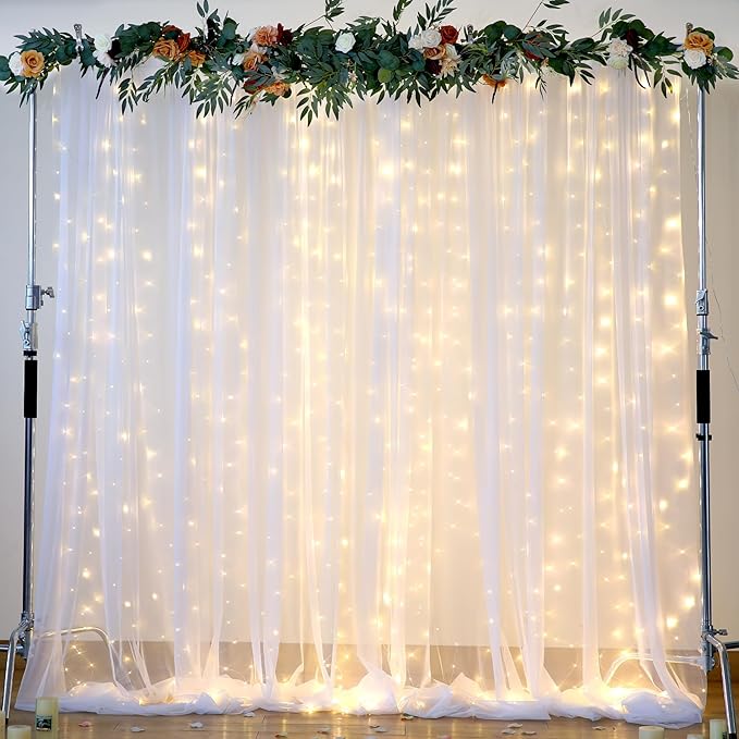 20ft x 12ft White Tulle Backdrop Curtain for Parties Sheer Fabric Backdrop Curtains for Wedding Baby Shower Bridal Shower Birthday Photo Backdrop Drapes Background Wall Decorations 4 Panels 5ft x 12ft