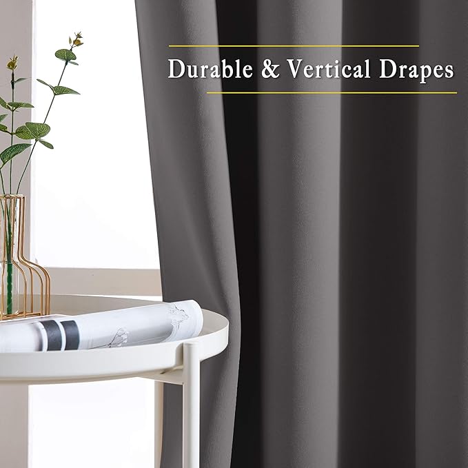 NICETOWN Blackout Grey Curtains 84 inches Long, Grommet Room Darkening Thermal Insulated Sound Dampening Window Treatments for Bedroom/Home Office, 2 Panels, W46 x L84