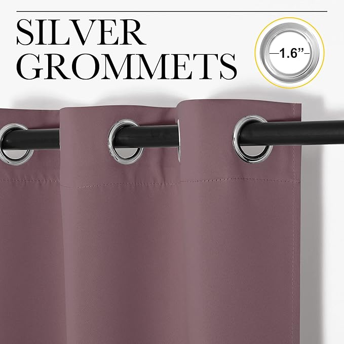 NICETOWN Bedroom Curtain Panels Blackout Draperies, 1 Pair, 29 by 45 inches, Dry Rose, Thermal Insulated Solid Grommet Blackout Curtains/Drapes