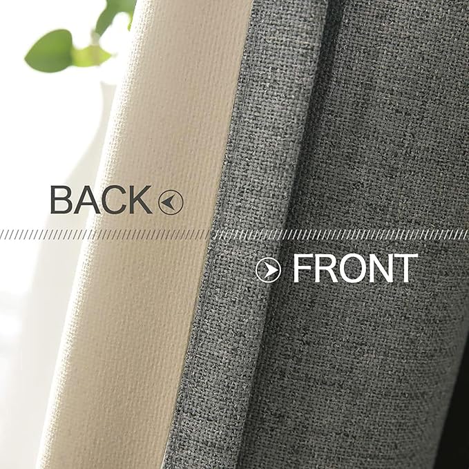 MIULEE Linen Blackout Curtains and Drapes 100% Room Darken Thermal Insulated Grommet Window Panels with Coating 2 PCs W 42 x L 90 inches Dark Grey
