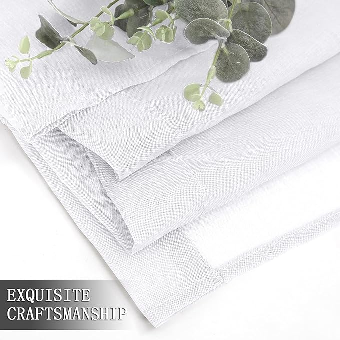 Tollpiz Sheer Curtain Linen Textured Living Room Curtains Sheer Light Filtering Rod Pocket Voile Curtain for Bedroom, 54 x 72 inches Long, White, Set of 2 Panels