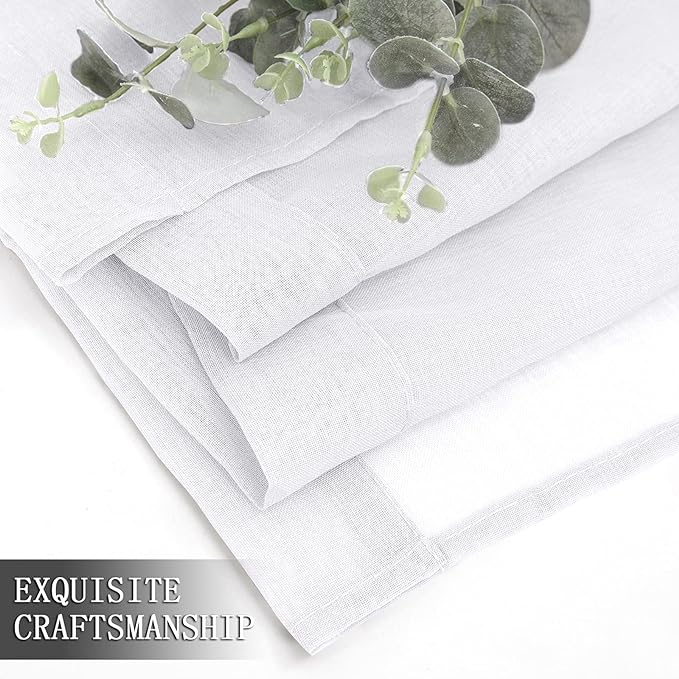 Tollpiz Sheer Curtains Living Room Linen Textured Curtain Sheers Light Filtering Voile Rod Pocket Curtains for Bedroom, 38 x 63 inches Long, White, Set of 2 Panels