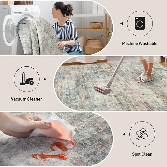2'6''x8' Runner Rugs Washable Rug: Modern Abstract Hallway Runner Rug Indoor Soft Low Pile Thin Carpet Anti-Skid Non-Shedding Carpets for Kitchen, Entryway, Laundry, Bedroom - Multi Color