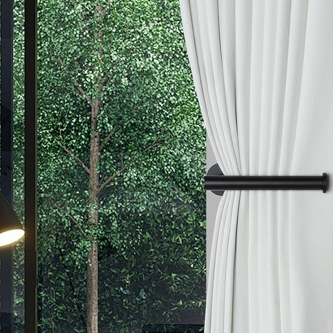 Groleca Adhesive Curtain Holdbacks - 4 Pack No Drill Tie Backs Hooks for Drapes, Damage-Free Wall Mounted Curtain Holders with Strong Adhesive (Black)