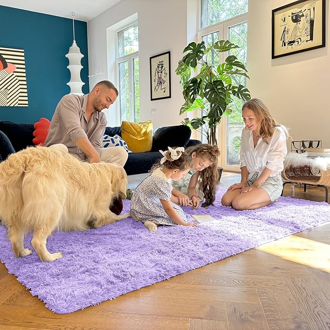 OLANLY 2x5 Machine Washable Runner Rugs for Hallway, Soft Fluffy Shaggy Bedside Rugs for Bedroom, Living Room, Indoor Floor Carpet for Kids Girl Boy, Nursery Rooms, Home Decor Aesthetic, Light Purple