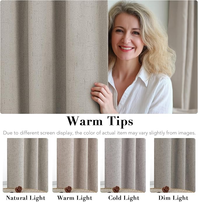 H.VERSAILTEX Linen Blackout Curtains Durable Thick Textured Linen Look 100% Blackout Patio Door Curtain Anti Rust Grommet Extra Wide Sliding Door Curtain Panel, W100 x L96 inch - Stone