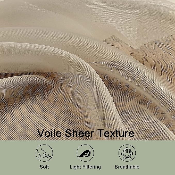 OWENIE Taupe Sheer Curtains 72 Inches Long 2 Panels Set, Transparent Voile Sheer Curtain for Living Room Bedroom Window Sliding Glass Door Treatment, 59 x 72 Inch, Taupe