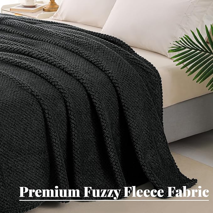 Whale Flotilla Extra Large Fuzzy Fleece Throw Blanket for Couch, 50x70 Inch Fluffy Warm Soft Jacquard Blankets for All Season, Lightweight and Cozy, Black