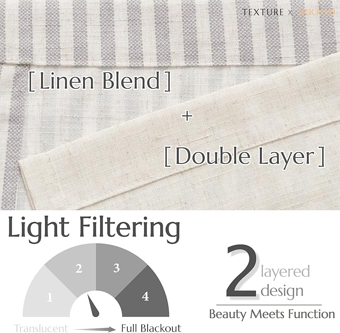 jinchan Linen Valance Curtain Striped Grey Small Window Curtain Double Layer Light Filtering Modern Farmhouse Valance for Kitchen Living Room Bedroom 18 Inch Rod Pocket 1 Panel Gray on Beige
