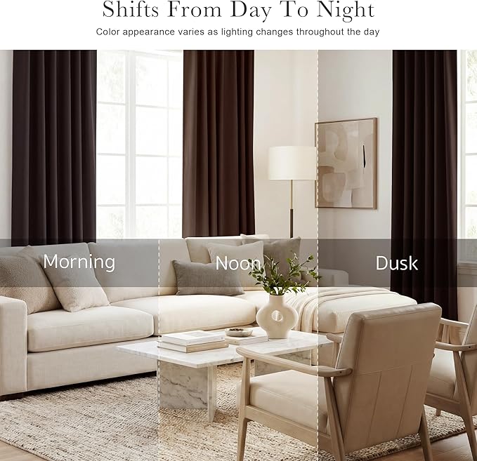 PONY DANCE Blackout Curtains Draperies - Window Treatments Thermal Insulated Back Tab/Rod Pocket Drapes for Small Window, W 52 by L 45 inch Per Panel, Brown, Set of 2 Pieces