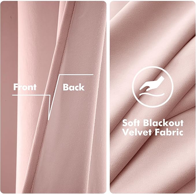 MIULEE Velvet Curtains Baby Pink Elegant Grommet Thermal Insulated Soundproof Room Darkening Curtains/Drapes for Classical Living Room Bedroom Decor 52 x 108 Inch Set of 2