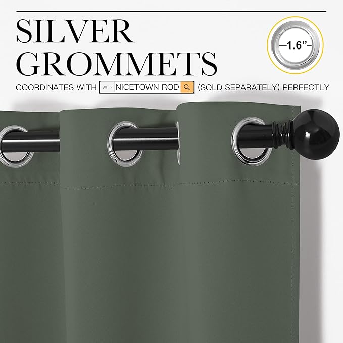 NICETOWN Thermal Insulated Curtains Blackout Draperies, Window Treatment Solid Grommet Room Darkening Drape Panels for Bedroom (Dark Mallard, Set of 2 Panels, 34 by 63 inches Long)