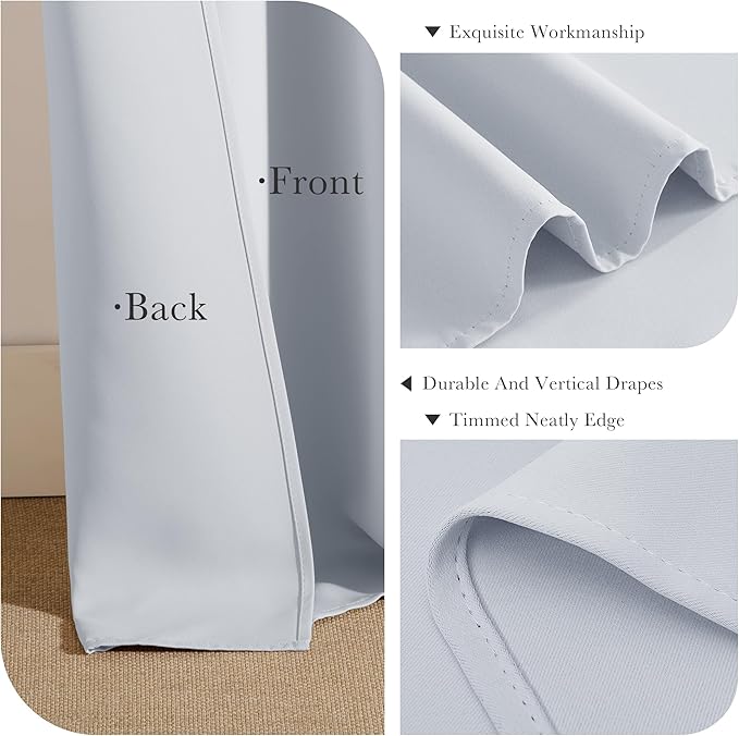 PONY DANCE White Curtains 45 Inches Long - Room Darkening Drapes with Back Tabs & Rod Pocket Design Window Treatments Panels for Decoration, 52 x 45 Inches, Greyish White, 2 PCs