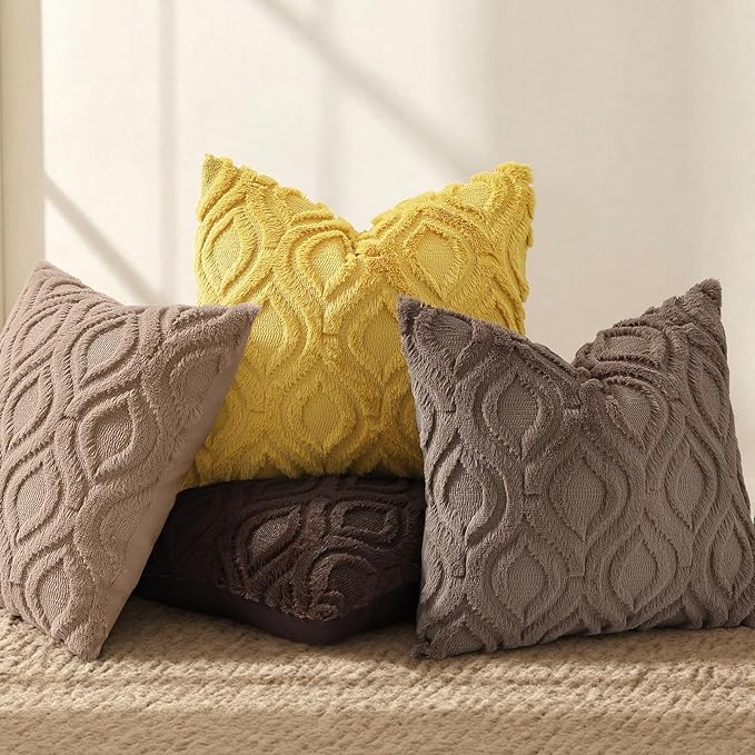 decorUhome Throw Pillow Covers 22x22 Inch Set of 2, Soft Plush Faux Wool Light Brown Solid Couch Pillow Covers, Accent Euro Sham Farmhouse Neutral Square Pillow Cases for Sofa Bed Living Room