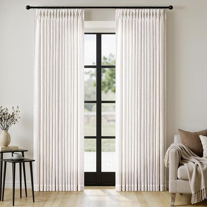 MIULEE Pinch Pleated Thick Linen Curtains 84 Inches Long 2 Panels for Living Room Bedroom, Linen Textured Memory Trained Drapes Pleat Back Tab Light Filtering Natural Window Curtains with Hooks&Rings