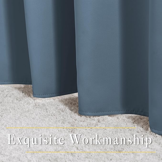 NICETOWN Blackout 102 inch Curtains for Living Room, Grommet Thermal Curtains Room Darkening Window Treatments Sound Reducing for Bedroom, Smoky Blue, 2 Panels, W52 x L102