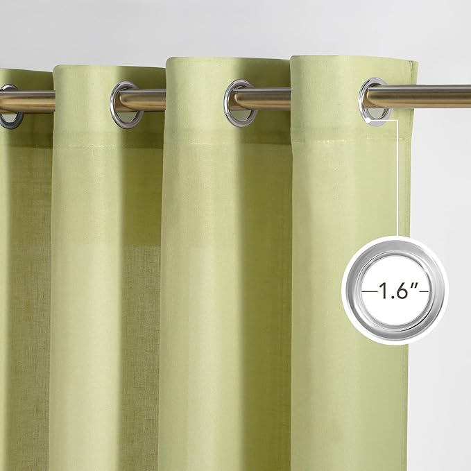 NICETOWN Fresh Green Linen Curtains for Kitchen, Thick Flax Small Window Treatments Semi Sheer Privacy Assured with Light Through for Cafe/Bathroom, W55 x L84, 2 Panels