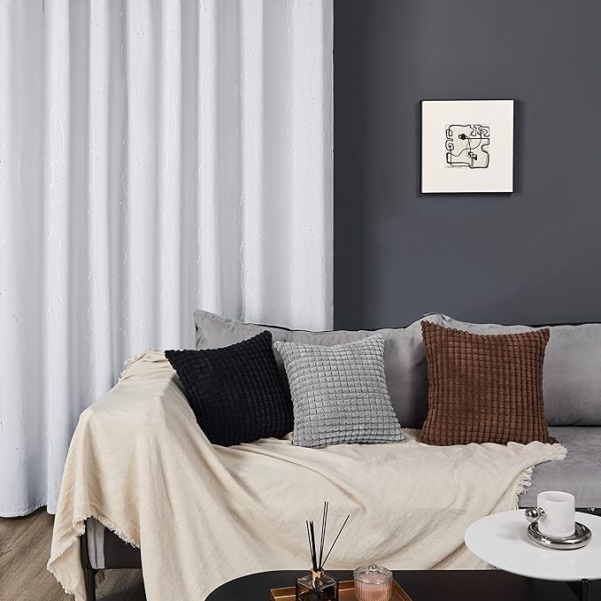 Deconovo Greyish White Curtains, Light Darkening Curtain, Thermal Insulated Noise Reducing Drapes, Silver Print, 52 x 95 Inch Long, Grommet Window Panels for Living Room Bedroom Patio Door, Set of 2