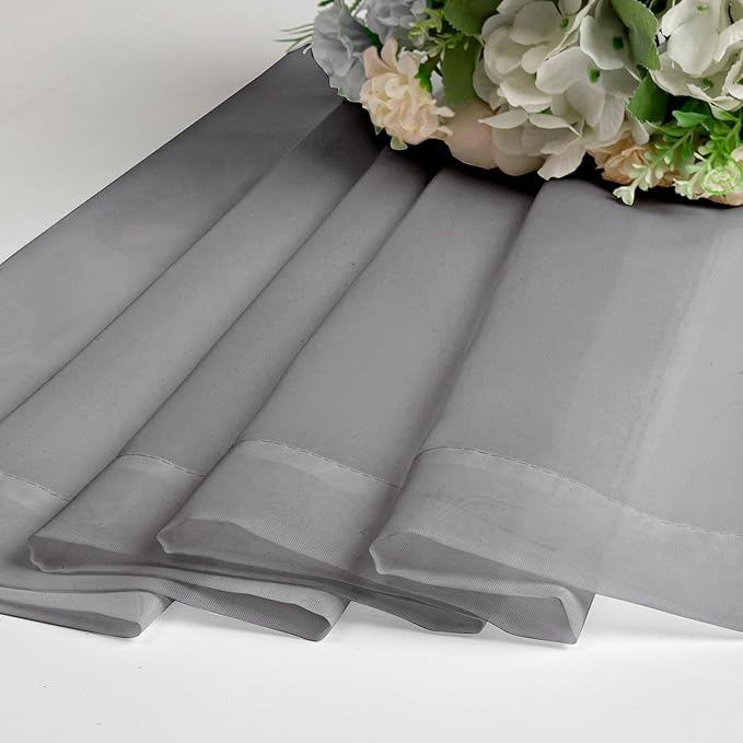 Chyhomenyc Sheer Curtains Tiers 42W x 24L Inches, Light Filtering Small Curtains, Short Bathroom Living Room Cafe Basement Voile Window Curtain, Rod Pocket, 2PCS, Charcoal Grey